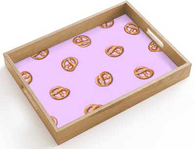 Dienblad hout 40x30 cm - Schootdienblad - Pretzels - Eten - Paars - Borrelplank rechthoek - Plateau dienbladen