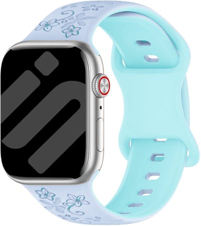Strap-it Flower Siliconen bandje - horlogebandje geschikt voor Apple Watch 1/2/3/4/5/6/7/8/9/10/11/SE/Ultra (2) (38/40/41/42mm) - lichtblauw/ice blue