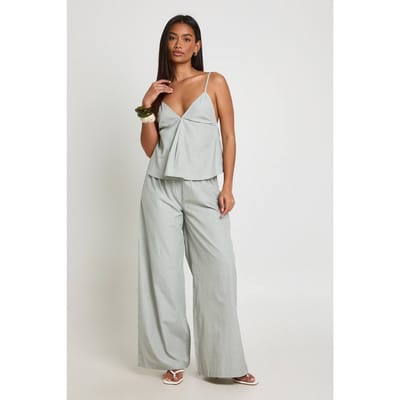 boohoo Dames Gestreepte Poplin Cami En Wijde Broek Set | Groente | Maat: 34