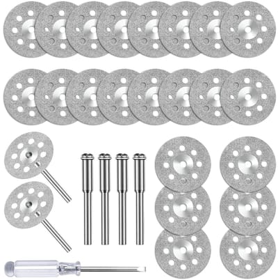 24 Stuks Mini Diamant Snijdisc 22mm voor Dremel Gereedschap - Geschikt voor Metaal, Glas en Keramiek met 4 Stuks 3mm Mandrel