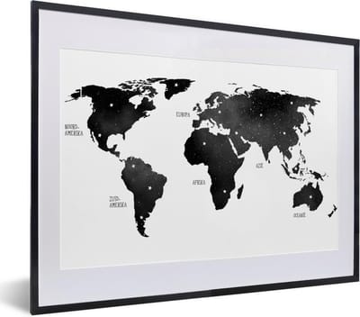 Poster in lijst - Fotolijst 40x30 cm - Posters - Wereldkaart - Paars - Sterrenhemel - Kinderen - Jongens - Meisjes - Posterlijst zwart - Decoratie - Wanddecoratie woonkamer - Muurdecoratie slaapkamer