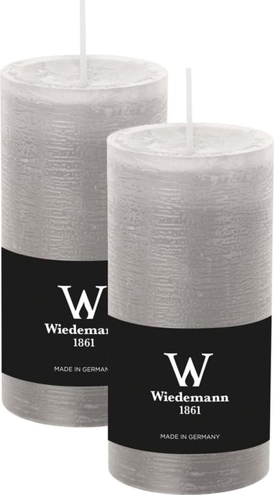 Wiedemann Cilinderkaars/stompkaars - 2x - rustieke kaars - lichtgrijs - 6 x 12 cm - 42 branduren