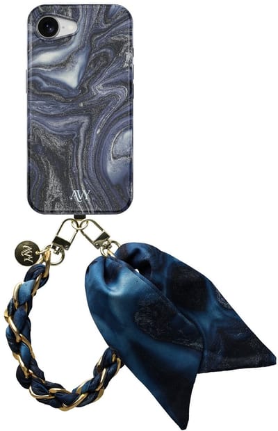 AVY Hoesje Met Telefoonkoord | Geschikt voor Apple iPhone 17e / 16e | Compatibel met MagSafe | Hard Shell Back Cover | Stijlvol Bijpassend Koord 32CM | Obscura Blue | Blauw