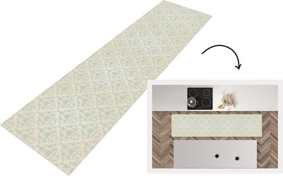 Keukenloper - Loper keuken - Damast - Vintage - Pastel - Design - 200x50 cm - Keukenloper vinyl