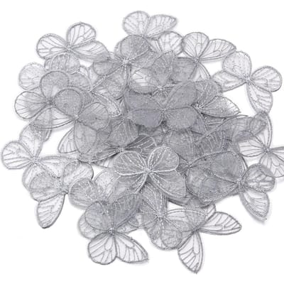 20 stuks geborduurde vlinders van mesh, 3,5 x 4,5 cm, stoffen applicaties voor doe-het-zelf kleding, hoofddeksels, naaibenodigdheden, haarclips en accessoires grijze kleur