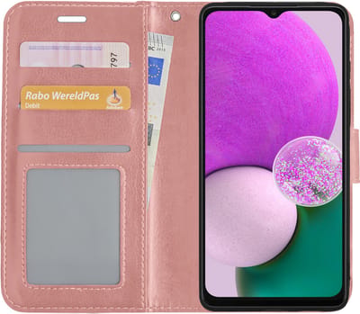Hoes - Met Pasjeshouder - Geschikt voor Samsung Galaxy A13 4G - Luxe Bookcase Portemonee - Flip Case - Kunstleer Book Case - Flipcase - Book Cover - Walletcase - PortemonneeHoes - Rosé goud