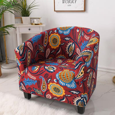 Nordic Bloemenprint Eénzitsbank Stoelhoezen Fauteuil Huisdecoratie Elastisch Spandex Voor Woonkamer Bankhoes black