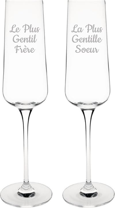 Champagneglas gegraveerd - 27cl - Le Plus Gentil Frère & La Plus Gentille Soeur