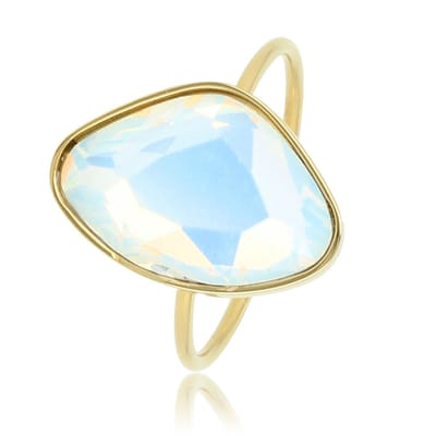 My Bendel - Creatieve Aanschuifring Goudkleurig met Quartz Glassteen - Goudkleurige Aanschuifring met Quartz Glassteen - Minimalistisch Design - met Luxe Cadeauverpakking | Sieraden Voor Dames | Maat 16.00 Mm / Maat 50