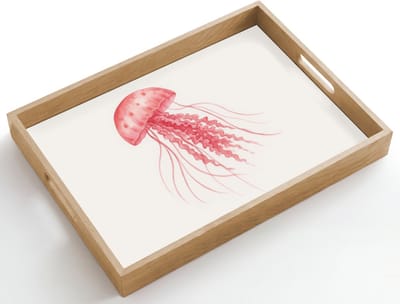Dienblad hout 50x35 cm - Schootdienblad - Kwal - Tentakels - Roze - Borrelplank rechthoek - Plateau dienbladen