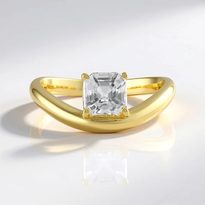 Cavill - Zilveren Ring 925 Sterling - 1,474 ct Asscher Geslepen Cambodjaanse Zirkoon - 18K Goud Verguld - Elegante Achthoekige Mode Ring