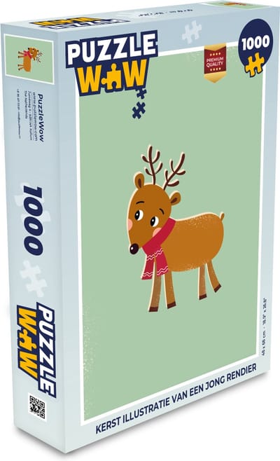 Puzzel Rendier - Kerstmis - Winter - Kerst - Groen - Legpuzzel - Puzzel 1000 stukjes volwassenen - Kerst - Cadeau - Kerstcadeau voor mannen, vrouwen en kinderen
