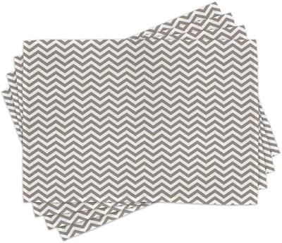 ABAKUHAUS Hoek-placematten, grijs en wit zigzagpatroon, digitaal bedrukt op wasbaar textiel, tafeldecoratie voor in de keuken, warm taupe-wit