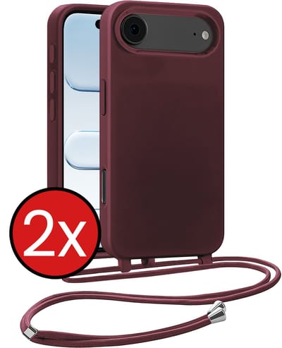 Hoesje Geschikt voor iPhone Air Hoesje Siliconen Case Met Koord - Hoes Geschikt voor iPhone Air Hoesje Backcover Met Telefoonkoord - Aubergine - 2 PACK