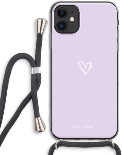Case Company® - Hoesje met koord geschikt voor iPhone 11 hoesje met Koord - Klein hartje paars - Telefoonhoesje met Zwart Koord - Bescherming aan alle Kanten en Over de Schermrand