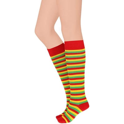 Apollo - Kniekousen met strepen - rood/geel/groen - Maat 41/46 - Kniekousen heren - Kniekousen carnaval - Kniekousen - Carnaval accessoires - Carnaval - Feestkleding