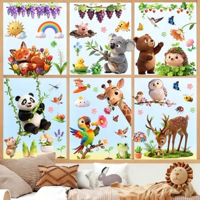 Ultiluxe® Raamstickers - 93 Stuks - Raamdecoratie Kinderen - Lente Dieren Raamstickers - Raamdecoratie - Statisch Hechtend - Herpositioneerbaar - Multicolor