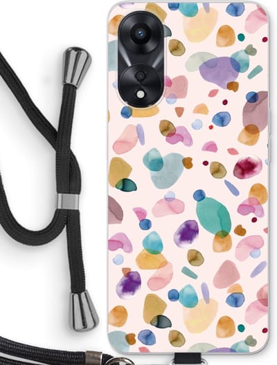 Case Company® - Hoesje met koord geschikt voor Oppo A78 5G hoesje met Koord - Terrazzo Memphis - Telefoonhoesje met Zwart Koord - Bescherming aan alle Kanten en Over de Schermrand