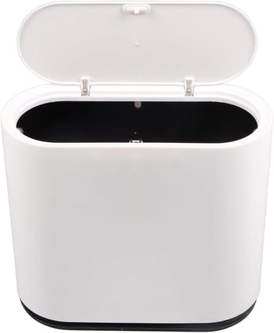 Rechthoekige Plastic Prullenbak 2,7 Gallon met Pers Deksel - Wit - Dogproof - Badkamer, Slaapkamer, Thuis