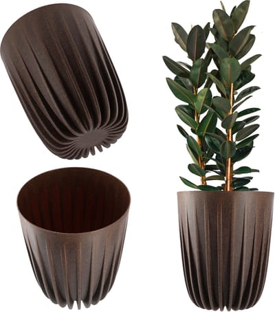 KADAX Bloempot van kunststof met natuurlijke materialen, moderne plantenpotten, plantenpot met geometrisch patroon, ronde bloempot met inzetstuk, natuurlijke bloempot, hoge bloempot (diameter 30 cm,