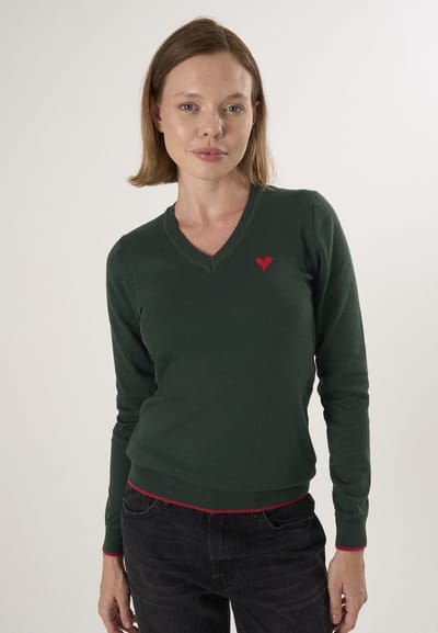Felix Hardy V Hals Trui - Pullover - Sweater - %100 Katoen Dames Groen - S