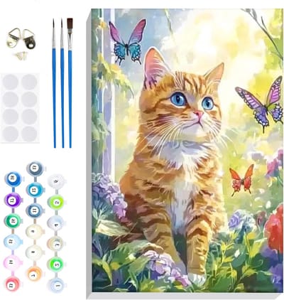Schilderen op nummer voor volwassenen en kinderen, DIY olieverf schilderkits met katten en vlinders, creatieve kunstprojecten voor beginners