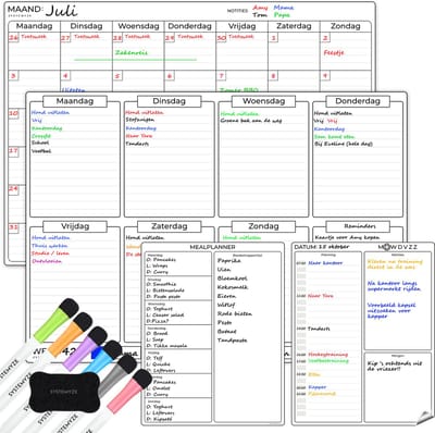 Systemyze Maandplanner & Weekplanner Whiteboard Set – Magnetisch Planbord – Magnetische Maandplanner – Inclusief Dag, Meal Planner, Markers & Wisser – A3 Formaat