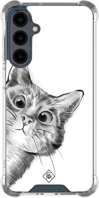 Casimoda® hoesje - Geschikt voor Samsung Galaxy A17 - Kat Kiekeboe - Shockproof case - Extra sterk - TPU/polycarbonaat - Grijs, Transparant