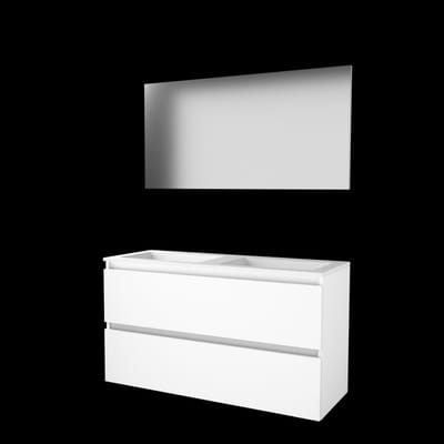 Basic-Line Basic 46 Badkamermeubelset - 120 x 46 cm - Greeploos - 2 Lades - Acryl Wastafel - 2 Kraangaten - Spiegel - Ice White
