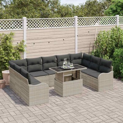 vidaXL - Tuinbank - Set - 10 - st - 9-Aantal - zitplaatsen - Lichtgrijs - Poly - Riet
