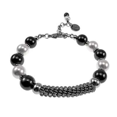 17 tot 20cm Armband Dames - RVS - Magnetische Hematietstenen en Schelpparels Armband met RVS Coiling Desing - Verstelbaar