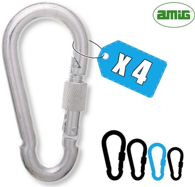 AMIG Karabijnhaak 7x70mm RVS 316 met Schroefsluiting 180kg Zeebestendig Musketonhaak Set - 4 Stuks