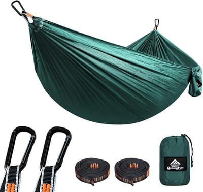 Ultralichte hangmat voor kamperen en reizen – ademend nylon, draagvermorgen tot 300 kg, inclusief karabijnhaken en riemen