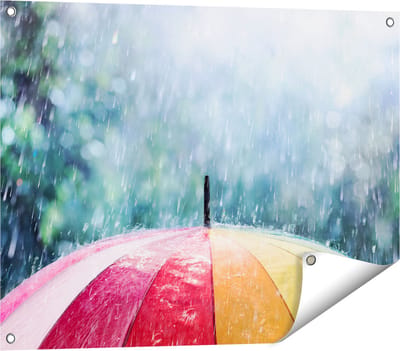 Gards Tuinposter Regenboog Paraplu met Regen - 80x60 cm - Tuindoek - Tuindecoratie - Wanddecoratie buiten - Tuinschilderij