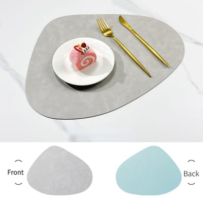 Sous-plat de table antidérapant double face, motif imitation peau de vache style nordique, napperon en cuir en forme de goutte d'eau gris clair
