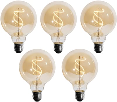LUEDD Set van 5 E27 dimbare LED spiraal filament G95 4W 270 lm 2700K