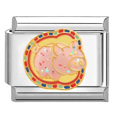 Quiges - Schakel - Bedel - 9mm - charms - Roze - varkens - Geschikt voor - armband - Schakelarmband - italy bedels armband