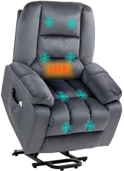 Elektrische Massagestoel - Massagefauteuil met Verwarming en Liftfunctie - Sta-opstoel - 8 Vibratiekoppen - 4 Standen - Kantelbaar tot 135° - tot 150 kg - met Afstandsbediening - Relaxfauteuil - Seniorenstoel - TV Stoel - Relaxstoel - Grijs