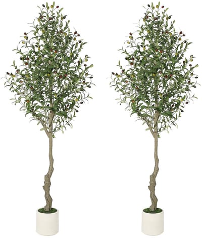 150cm Kunst olijfboom - zijden kunst olijfboom met mos en witte bamboe structuur plantenpot - natuurgetrouwe olijfbladeren hoge kunstplant voor binnen en buiten decoratie tuin thuis kantoor