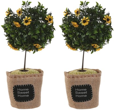 ITEM Deurstopper plant - 2x - 1 kilo - geel - polyester - 18 x 18 x 26 cm - boompje - Home Sweet Home