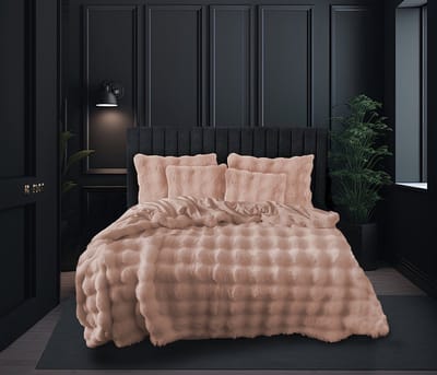 Eleganzzz Dekbedovertrek Bubble Pom Pom Rabbit Fur - Pink - Teddy Pluche - Dekbedovertrek 140x200/220cm - Teddy Dekbedovertrek - Fluffy Dekbedovertrek - 140x220cm - Eenpersoons dekbedovertrekken - Effen Dekbedovertrek