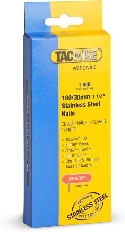 Roestvrijstalen 18G Pennagels 180/30 mm - Verpakking van 1000 stuks