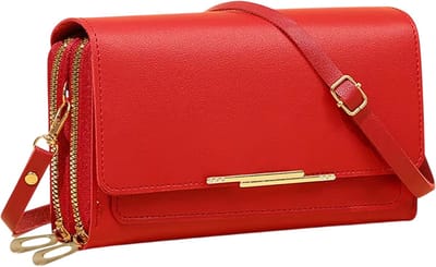 Dames Lange Portemonnee Crossbody Tas - Grote Capaciteit Clutch met Dubbele Rits, Schoudertas voor Mobiele Telefoon en Kaarten - Rood
