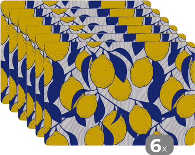 Placemat - Placemats kunststof - Citroen - Zebra - Fruit - Patronen - 45x30 cm - 6 stuks - Hittebestendig - Anti-Slip - Onderlegger - Afneembaar
