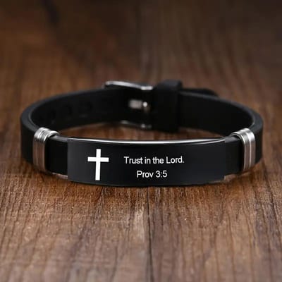 Christelijk Kruis Bijbelvers Armband Zwart Roestvrij Staal Inspirerende Geloofsarmbanden Voor Mannen Vrouwen Sieraden black
