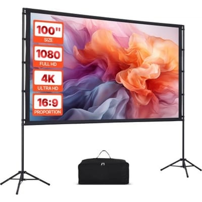 VEVOR Projectiescherm (100 inch) met 160° groothoek en dubbel statief, projectiescherm voor binnen- en buitenprojectoren 16:9 4K HD, draagbaar filmscherm met draagtas voor thuisbioscooppresentaties