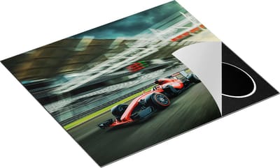 Chefcare Inductie Beschermer Formule 1 Auto bij de Finish in het Rood - 60x50 cm - Afdekplaat Inductie - Kookplaat Beschermer - Inductie Mat