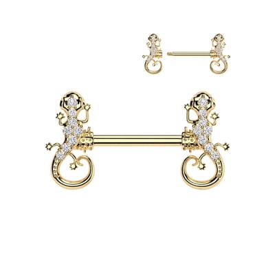 Tepelpiercing gecko 1.6x12 - goud - LMPiercings
