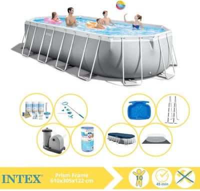 Intex Prism Frame Zwembad - Opzetzwembad - 610x305x122 cm - Inclusief Onderhoudspakket, Filter, Onderhoudsset en Voetenbad