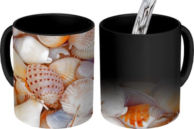 Magische Mok - Foto op Warmte Mokken - Koffiemok - Schelpen - Strand - Zomer - Oranje - Magic Mok - Beker - 350 ML - Theemok